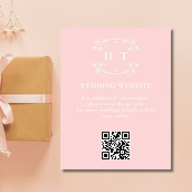 Recepción Boda Sitio Web Tarjeta de Alojamiento Monograma Ro (Wedding Website Pink Blush Monogram Enclosure Card)