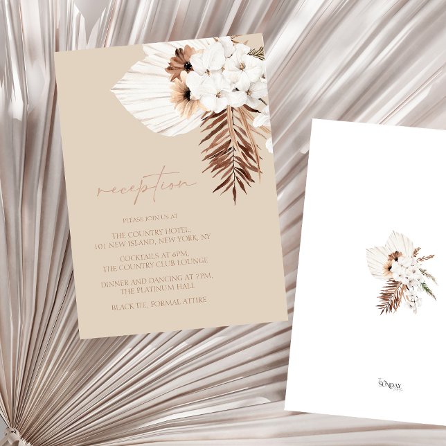 Recepción Boho Beige Pampas Boda Orquídea (Boho Terracotta Beige Floral Wedding Reception Enclosure Card)