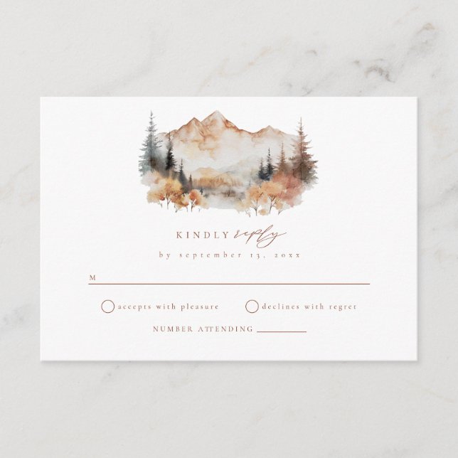 Recepción Boho Fall Mountain Wedding RSVP Tarjeta de Gabinet (Anverso)