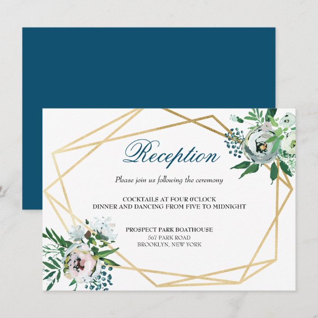 Recepción Boho Floral Geométrica de Boda Azul (Anverso / Reverso)