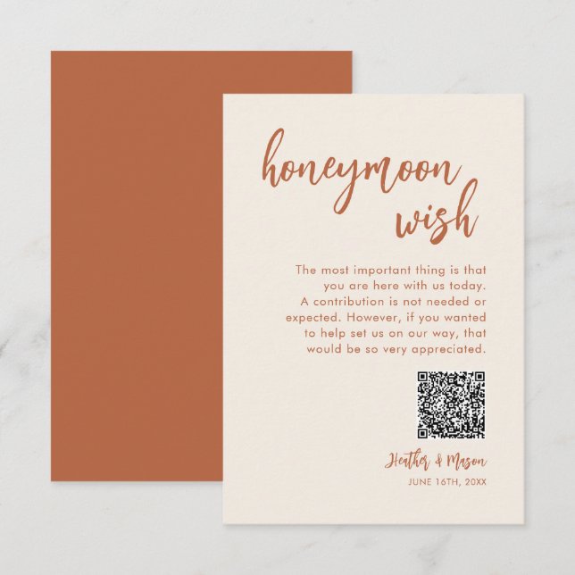 Recepción Boho luna de miel Wish QR Desear tarjeta de cierre (Anverso / Reverso)
