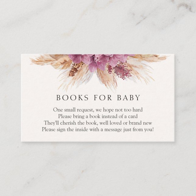 Recepción Boho Pampas Grass Books para la tarjeta de inserci (Anverso)