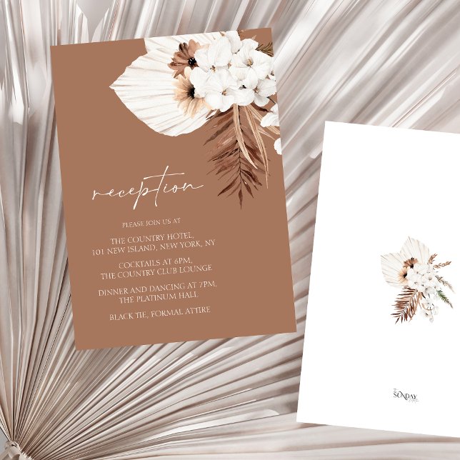 Recepción Boho Terracotta Brown de Boda Floral (Boho Terracotta Brown Floral Wedding Reception Enclosure Card)