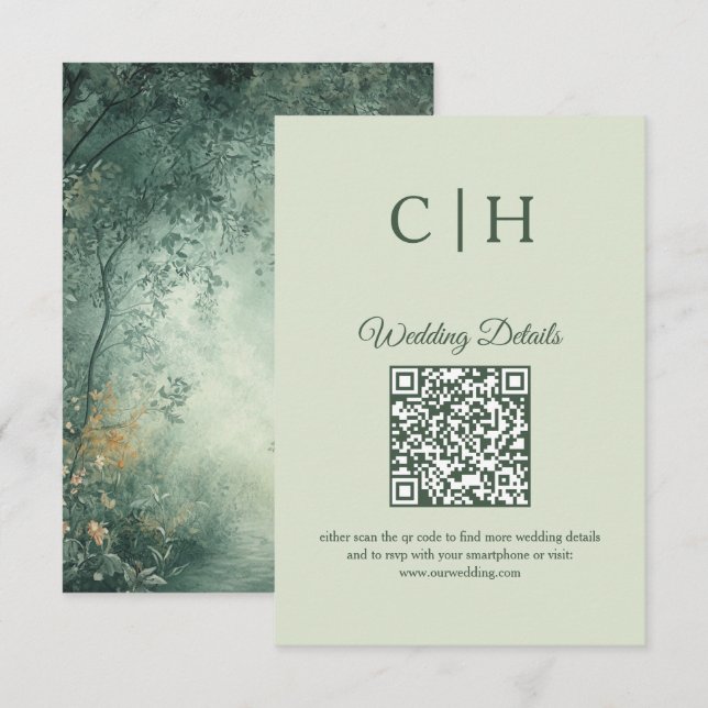 Recepción Bosque Encantador Código QR Tarjeta de Boda (Anverso / Reverso)