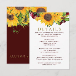 Recepción Burgundy Sunflowers Tarjeta de Gabinete de Boda Rú