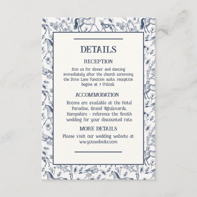 Recepción Caballo y sabuesos - Tarjeta de recinto de boda (Anverso)