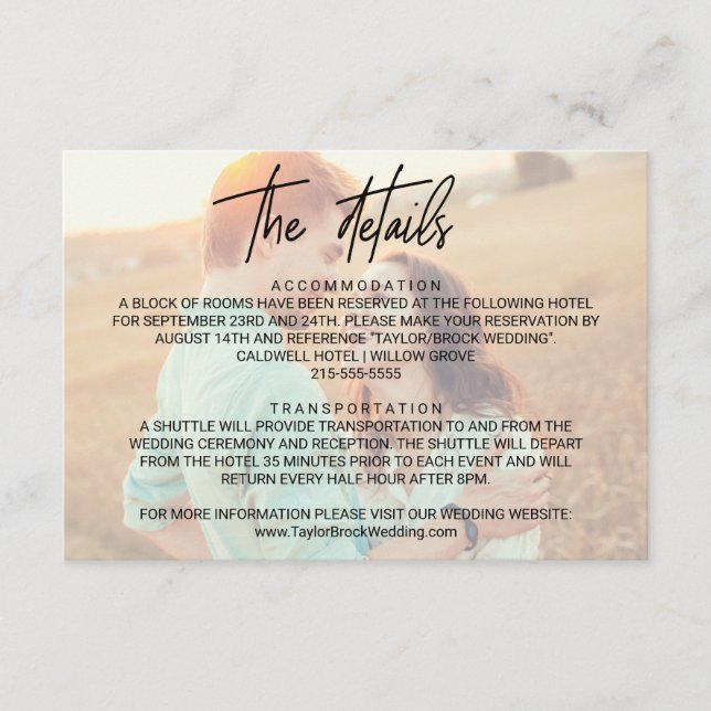 Recepción Caligrafía caprichosa | Tarjeta de detalles de fot (Anverso)