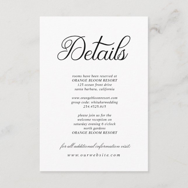 Recepción Caligrafía elegante ⎥ Tarjeta de detalles adjuntos (Anverso)