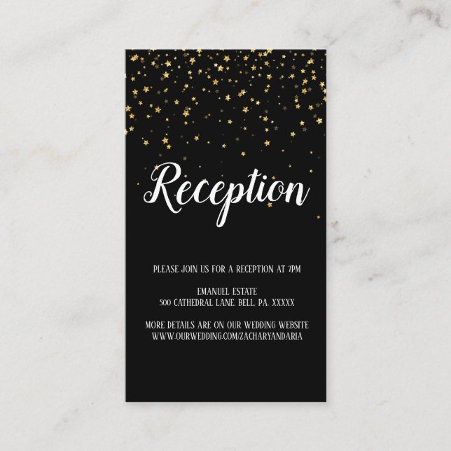 Recepción Calligrafía de Confetti Gold | Tarjeta de recepció (Anverso)