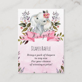 Recepción chica de elefante rosa Diaper Raffle tarjeta de ga