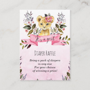 Recepción chica rosa del cubo de león Diaper Raffle tarjeta