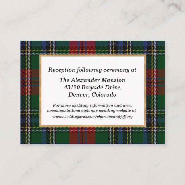 Recepción Clan MacClain Tartan Plaid Boda Tarjeta de Gabinet (Anverso)