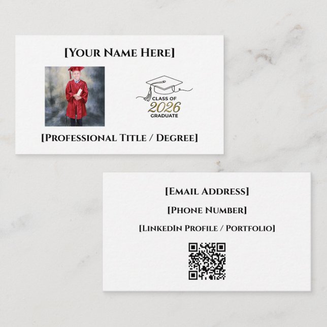Recepción Class of 2026 / Tarjeta de Presentación con QR (Anverso / Reverso)