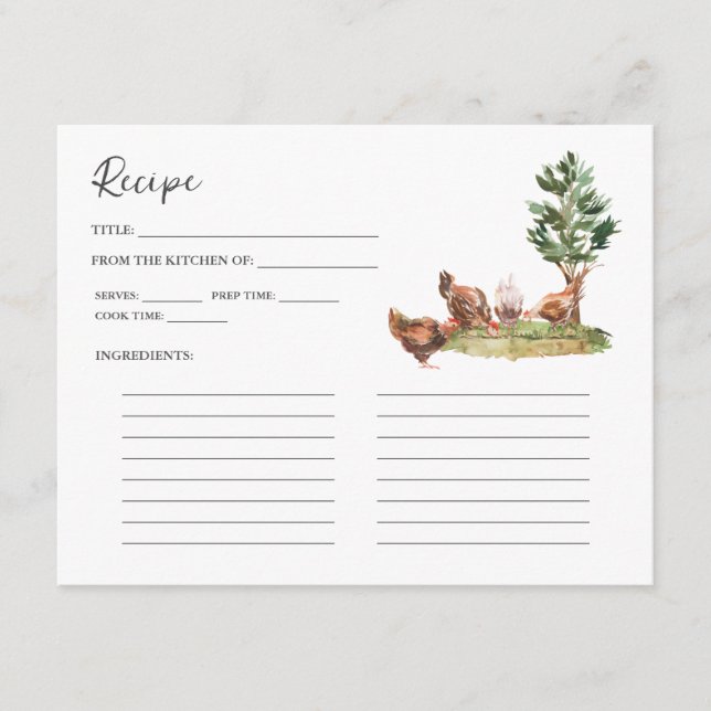 Recepción Cocina del campo | Tarjeta de receta de ducha de n (Anverso)