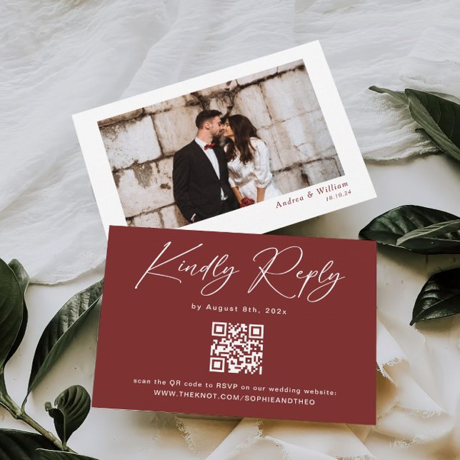 Recepción Código Qr de la tarjeta RSVP de la boda de Borgoña (Subido por el creador)