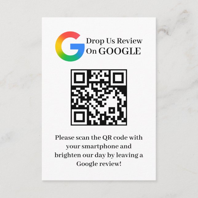 Recepción Código QR de reseña de Google Tarjeta de inserción (Anverso)