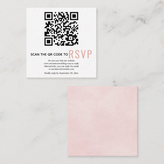 Recepción Código QR en línea RSVP boda rosa Tarjeta de gabin (Anverso / Reverso)