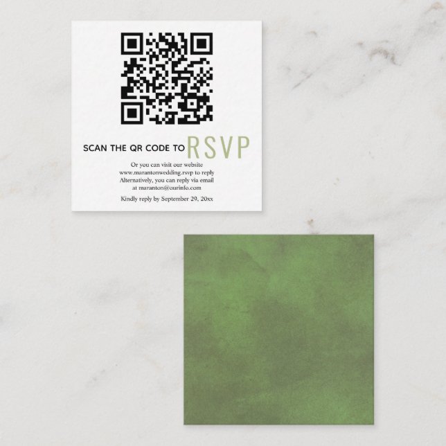 Recepción Código QR en línea RSVP boda verde Tarjeta de gabi (Anverso / Reverso)
