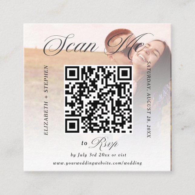 Recepción Código QR Tarjeta de foto mínima de matrimonio RSV (Anverso)