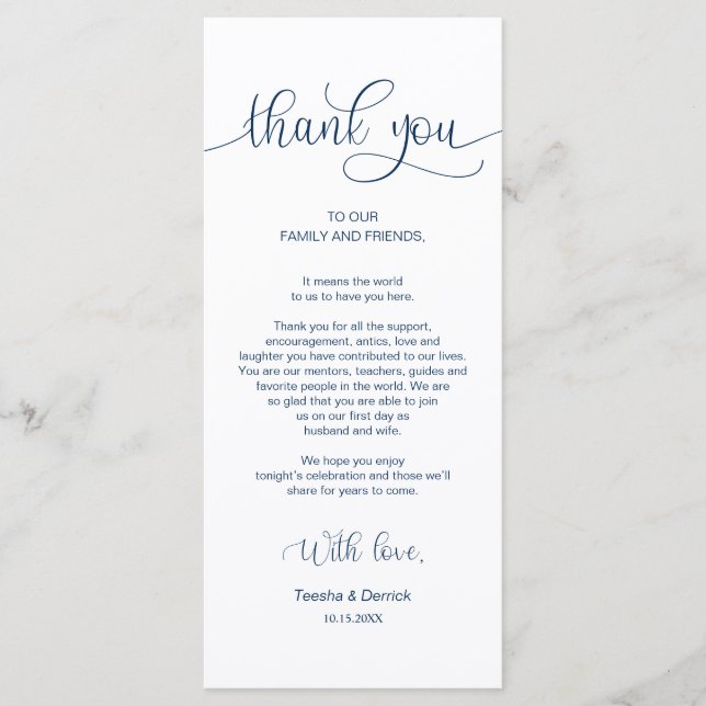 Recepción Colocación Gracias, Tarjetas Azul Navy (Anverso)