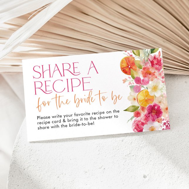 Recepción Comparte una tarjeta de receta Despedida de solter (Share a recipe for the bride enclosure card floral citrus recipe request card for Bridal Shower)