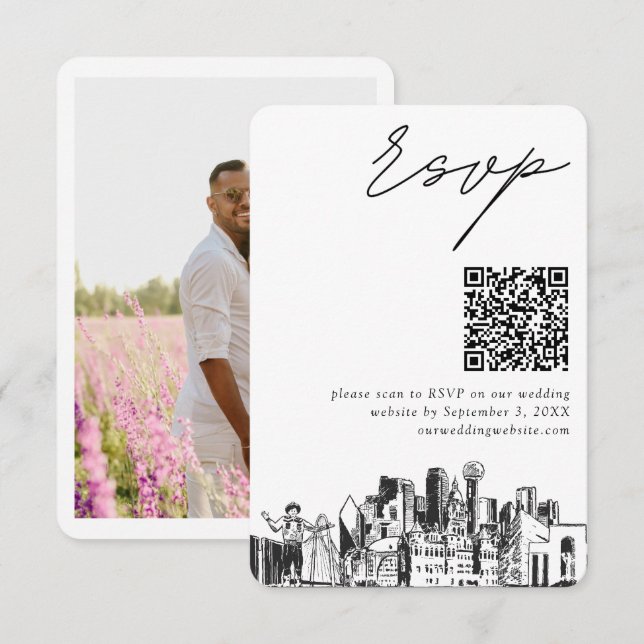 Recepción Dallas Wedding RSVP Código QR Tarjeta de gabinete  (Anverso / Reverso)