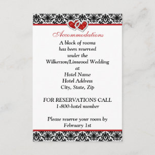 Recepción Damasco rojo blanco negro, tarjeta de inserción de
