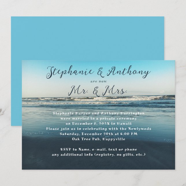 Recepción de Anuncio de Boda Azul Mar Profundo (Anverso / Reverso)