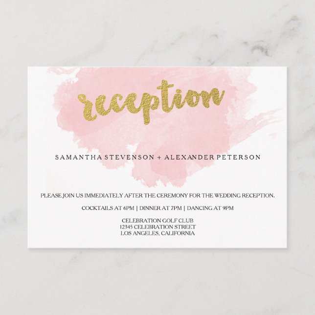 Recepción de boda acuarela de oro y Rubor (Anverso)