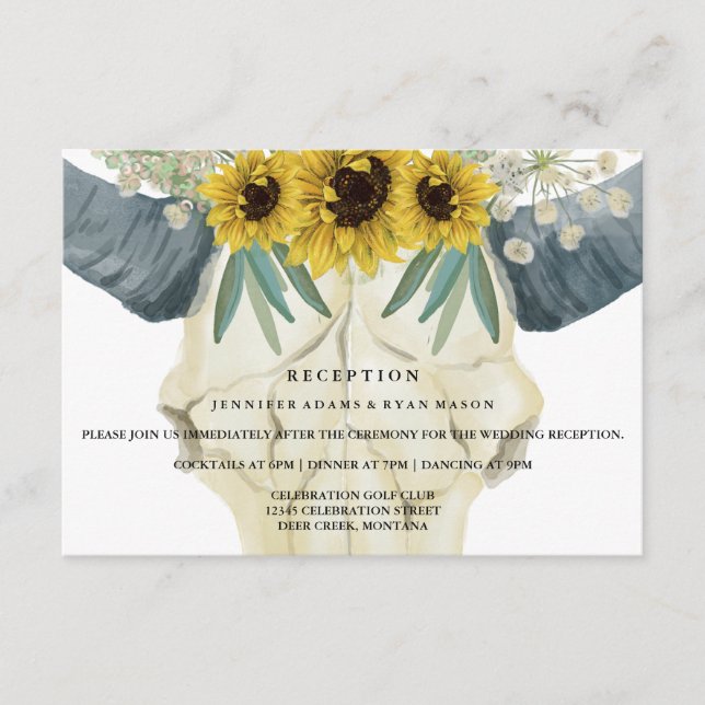 Recepción de Boda Acuarela Girasoles Cráneo de Tor (Anverso)