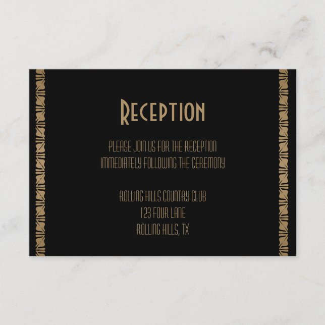 Recepción de Boda Art Déco de Pavo Real Negro y Do (Anverso)