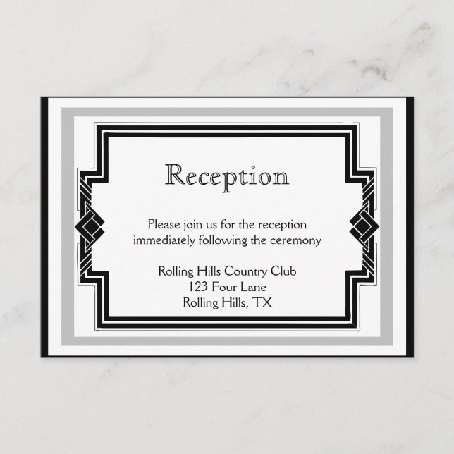 Recepción de Boda Art Déco Negro Blanco Plata (Anverso)