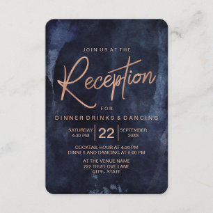 Recepción de Boda Azul Marino y Rosa Dorado