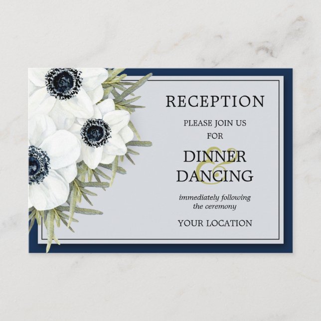 Recepción de Boda Botánica de Anemones Blancos Neg (Anverso)