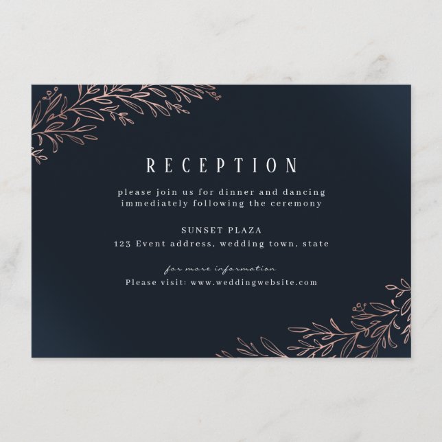 Recepción de boda botánica de oro con rosa dorado  (Anverso)