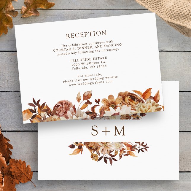 Recepción de Boda Botánica de Terracota de Otoño (Fall Terracotta Botanical Wedding Reception Enclosure Card by Painted Paperie
)