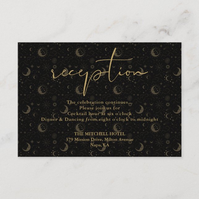 Recepción de Boda Celestial Elegante de Negro y Do (Anverso)