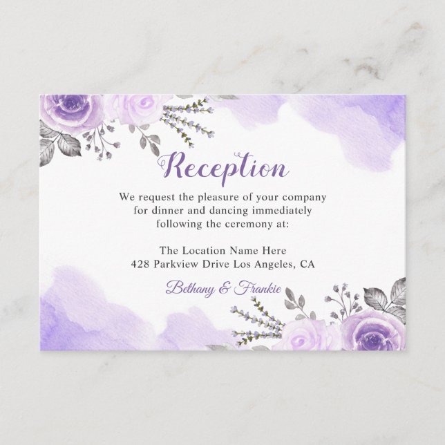 Recepción de Boda Chic Floral Morado Pastel de Mod (Anverso)
