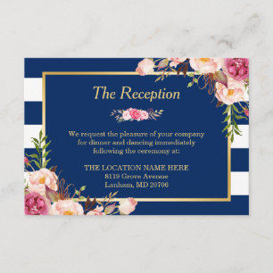 Recepción de Boda Clásica con Flores y Rayas Azule