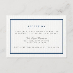 Recepción de Boda Clásica de Azul Marino y Blanco