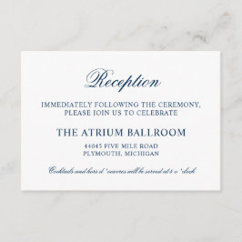 Recepción de boda clásica elegante de azul marino