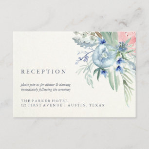 Recepción de Boda con Acuarela de Peonía Azul y Ro