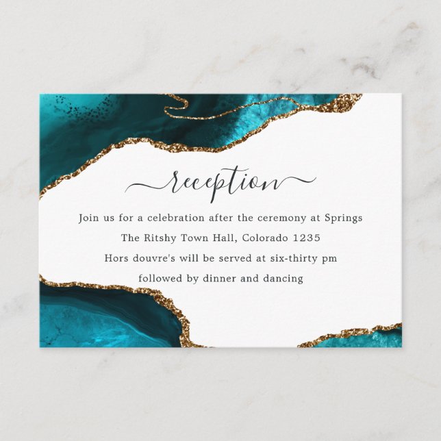 Recepción de boda con ágata verde y dorada (Anverso)