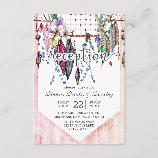 Recepción de boda con atrapasueños y plumas boho (Anverso)