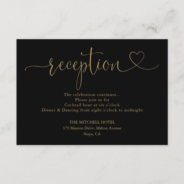 Recepción de Boda con Corazón de Guión en Negro y  (Anverso)