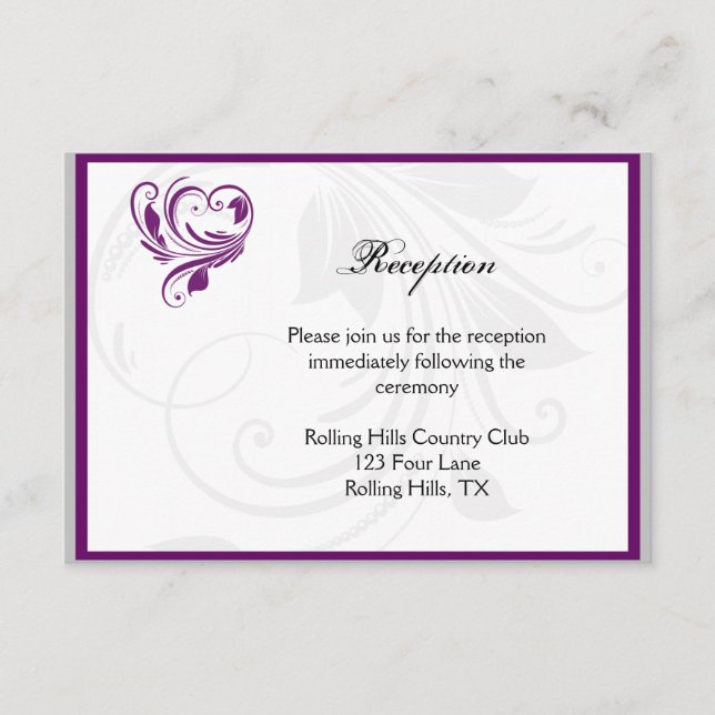 Recepción de Boda con Corazón Floral Plateado y Mo (Anverso)