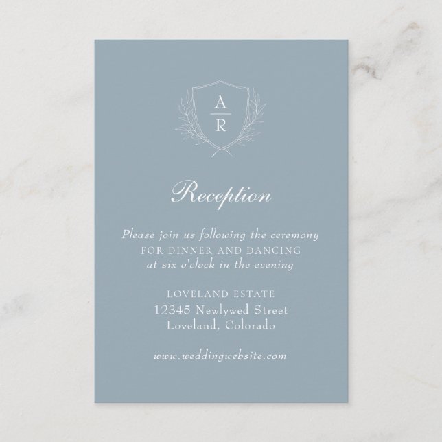 Recepción de Boda con Cresta de Hojas Simples Azul (Anverso)