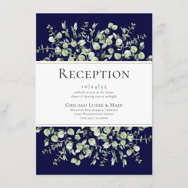 Recepción de Boda con Eucalipto Azul Marino (Anverso)