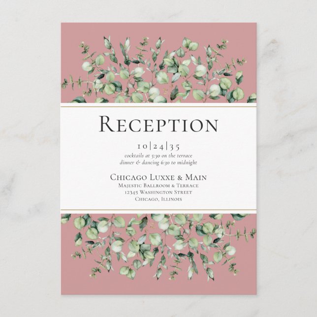 Recepción de Boda con Eucalipto Rosa Sonrojado (Anverso)