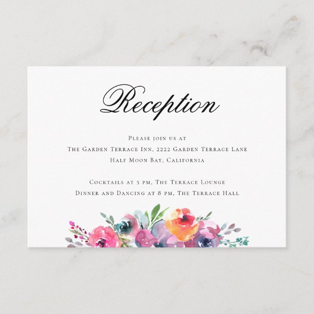 Recepción de Boda con Flores Acuarela y Letra Eleg (Anverso)
